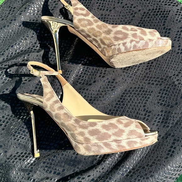 JIMMY CHOO  Nova Leopard-Print Shimmer Suede Slingback Pumps Size 38 (8) - Picture 7 of 7